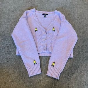 Purple Floral Cropped Sweater Womens Small